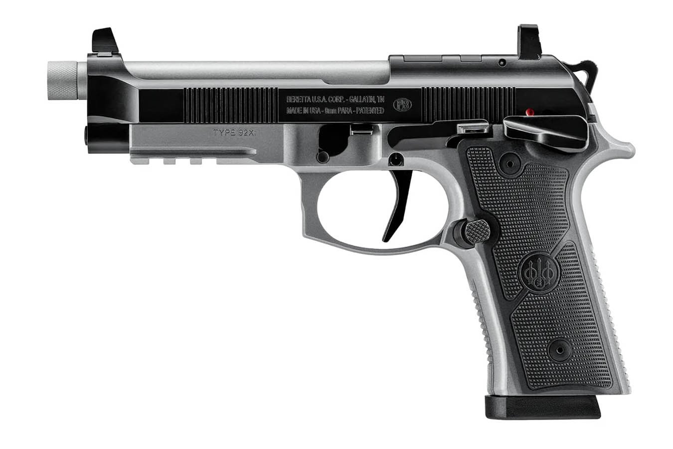 BERETTA 92XI SAO Tactical 9mm Optic Ready Two Tone Pistol with Threaded Barrel and Suppressor Height Night Sights