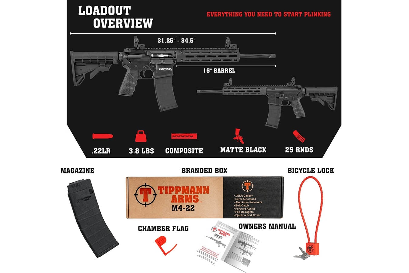 Tippmann M4-22 RCR 26 22LR Semi-Auto Rifle with Flip-Up Sights