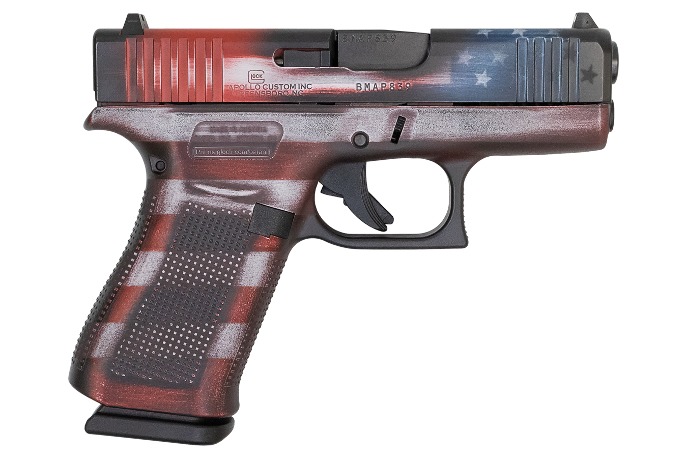 Glock 43x 9mm Pistol with Battleworn USA Cerakote Flag Finish | Vance