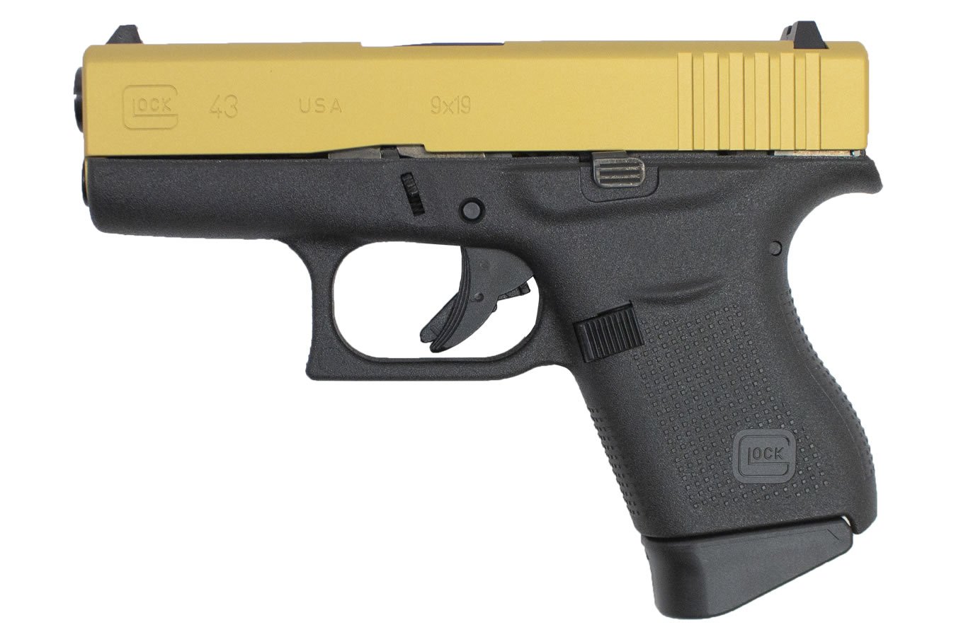 GLOCK 43 9mm Single Stack Pistol with Cerakote Gold Slide (Made in USA)