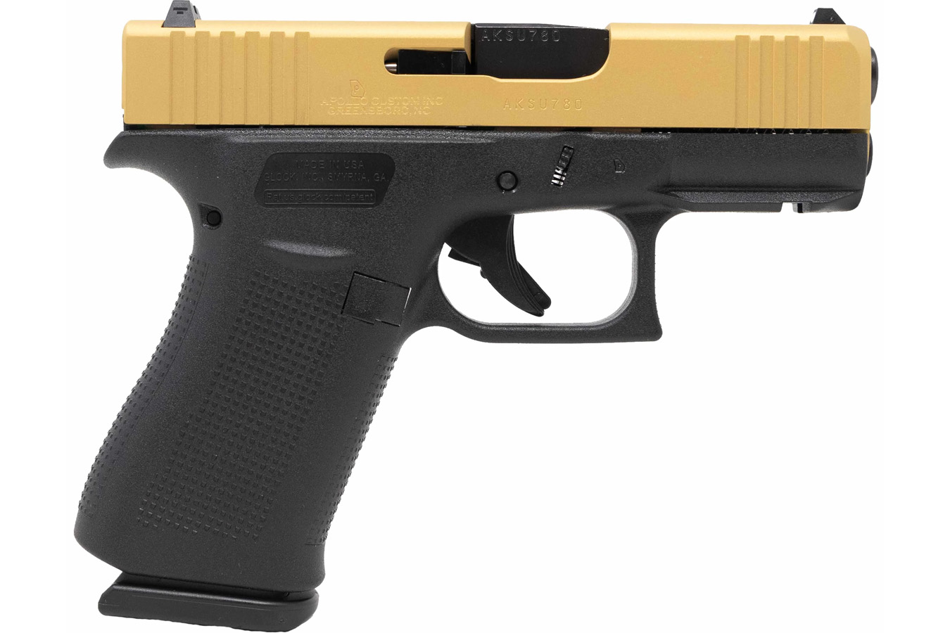 GLOCK 43X 9mm Pistol with Gold Slide and Black Frame