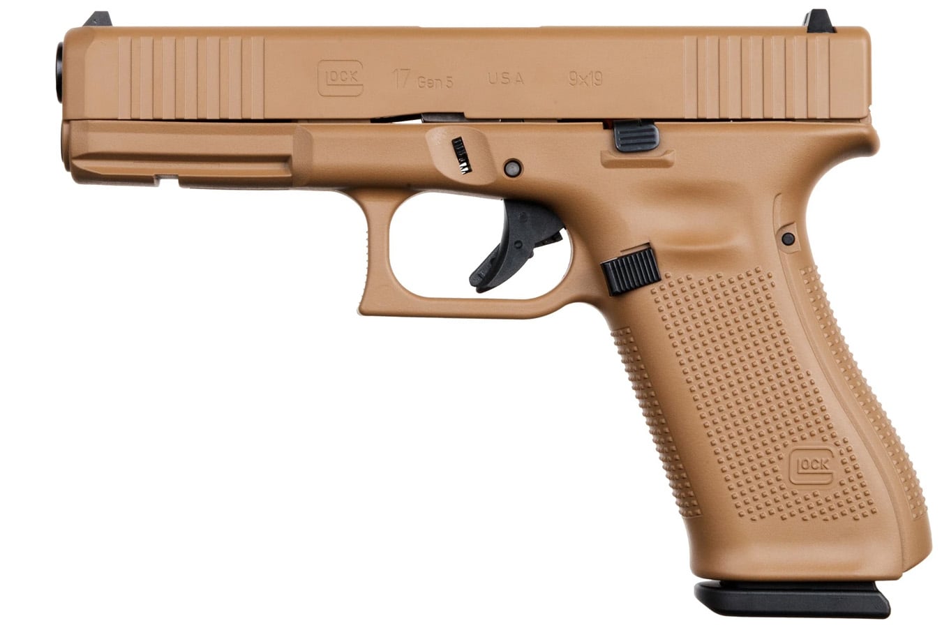 Glock 17 Gen5 9mm Pistol with FDE Cerakote Finish