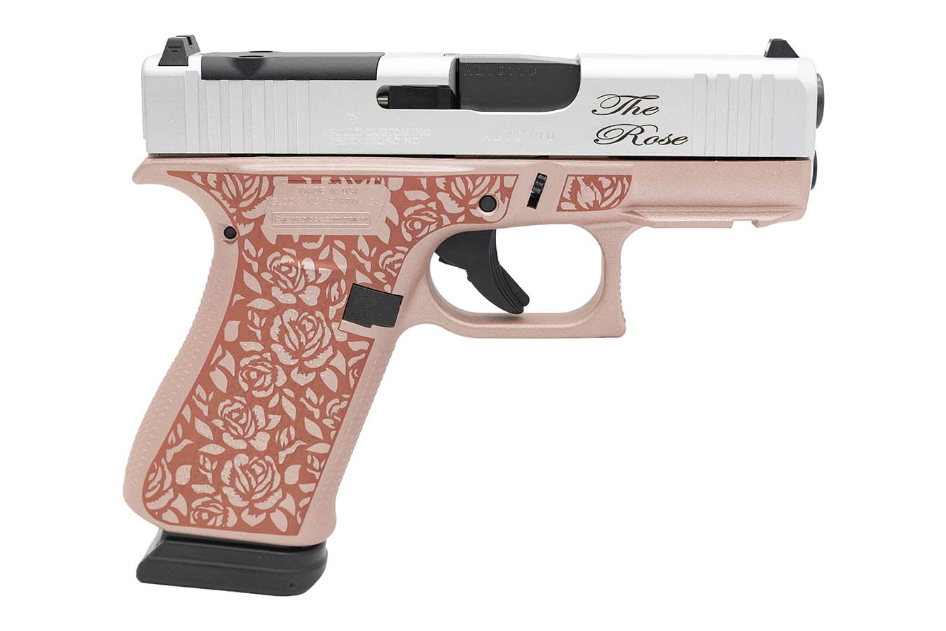GLOCK 43x MOS The Rose 9mm Optic Ready Pistol with Rose Gold Cerakote Frame and Satin Aluminum Cerakote Slide