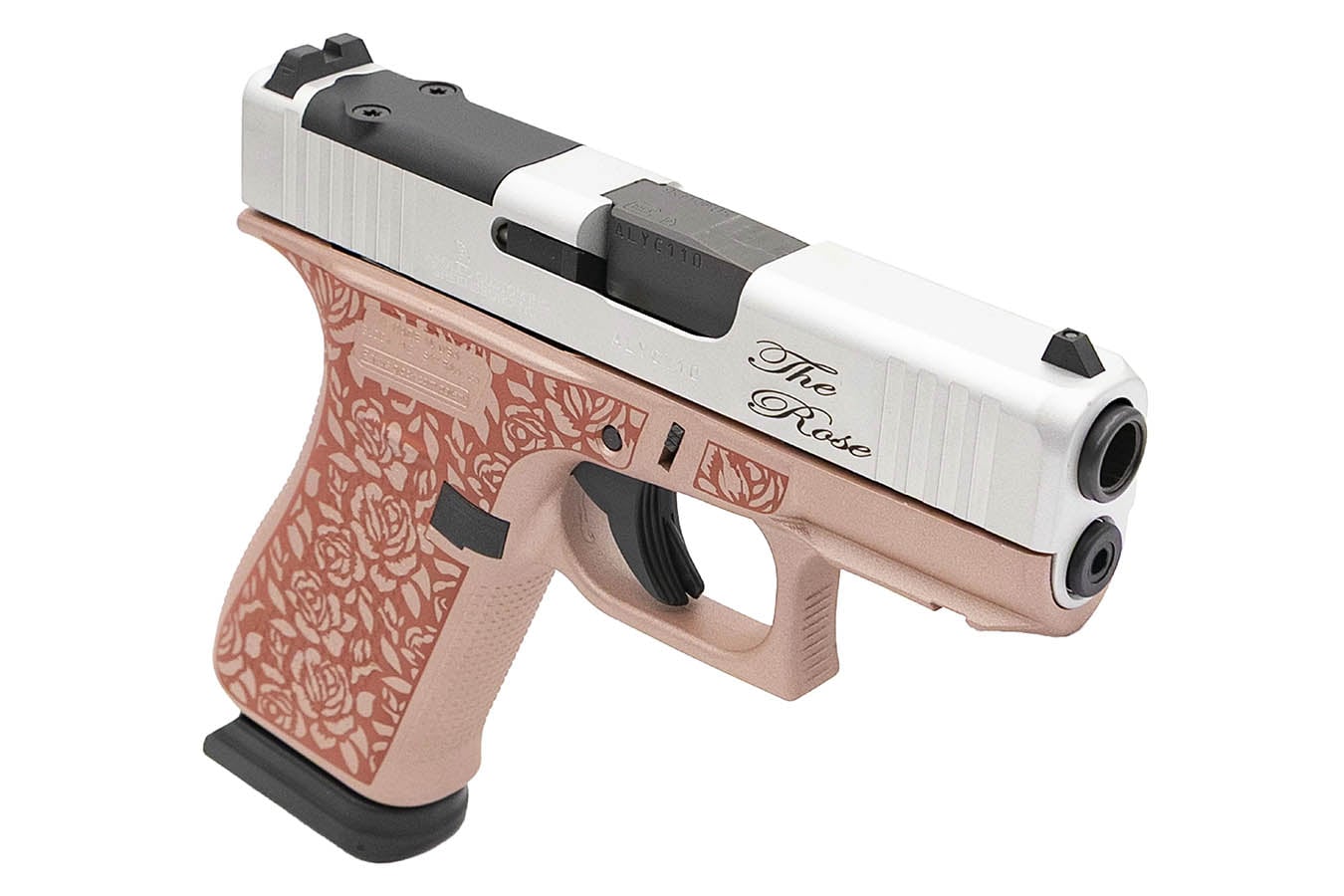GLOCK 43x MOS The Rose 9mm Optic Ready Pistol with Rose Gold Cerakote Frame and Satin Aluminum Cerakote Slide