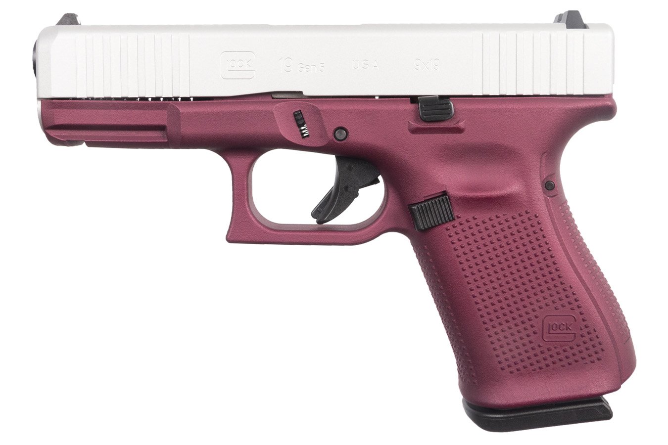 GLOCK 19 Gen5 9mm Pistol with Black Cherry Frame and Satin Aluminum Slide