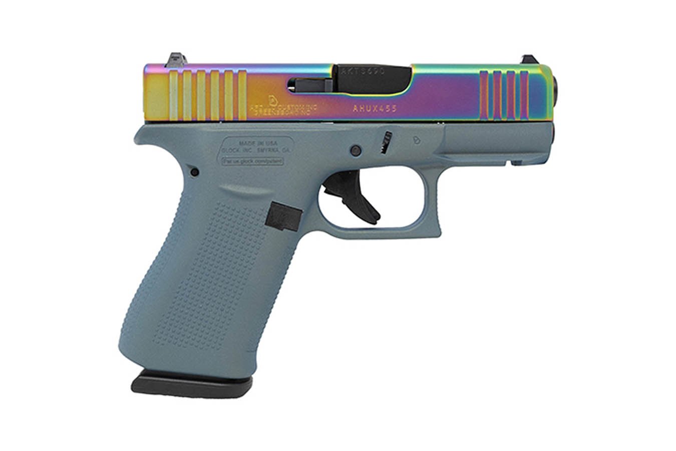 GLOCK 43x 9mm Pistol with Northern Lights Cerakote Frame and Rainbow Slide