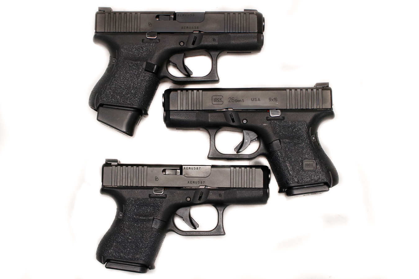 GLOCK 26 Gen5 9mm Police-Trade Pistols with Stippled Grips (Very Good Condition)