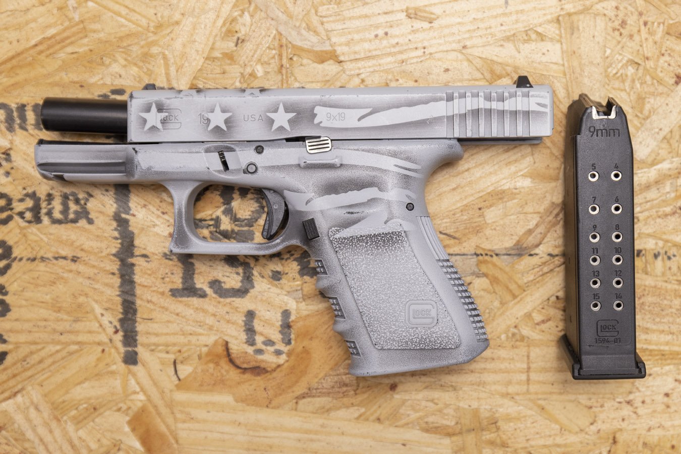 GLOCK 19 Gen3 9mm Police Trade-In Pistol with Distressed Flag Cerakote Finish