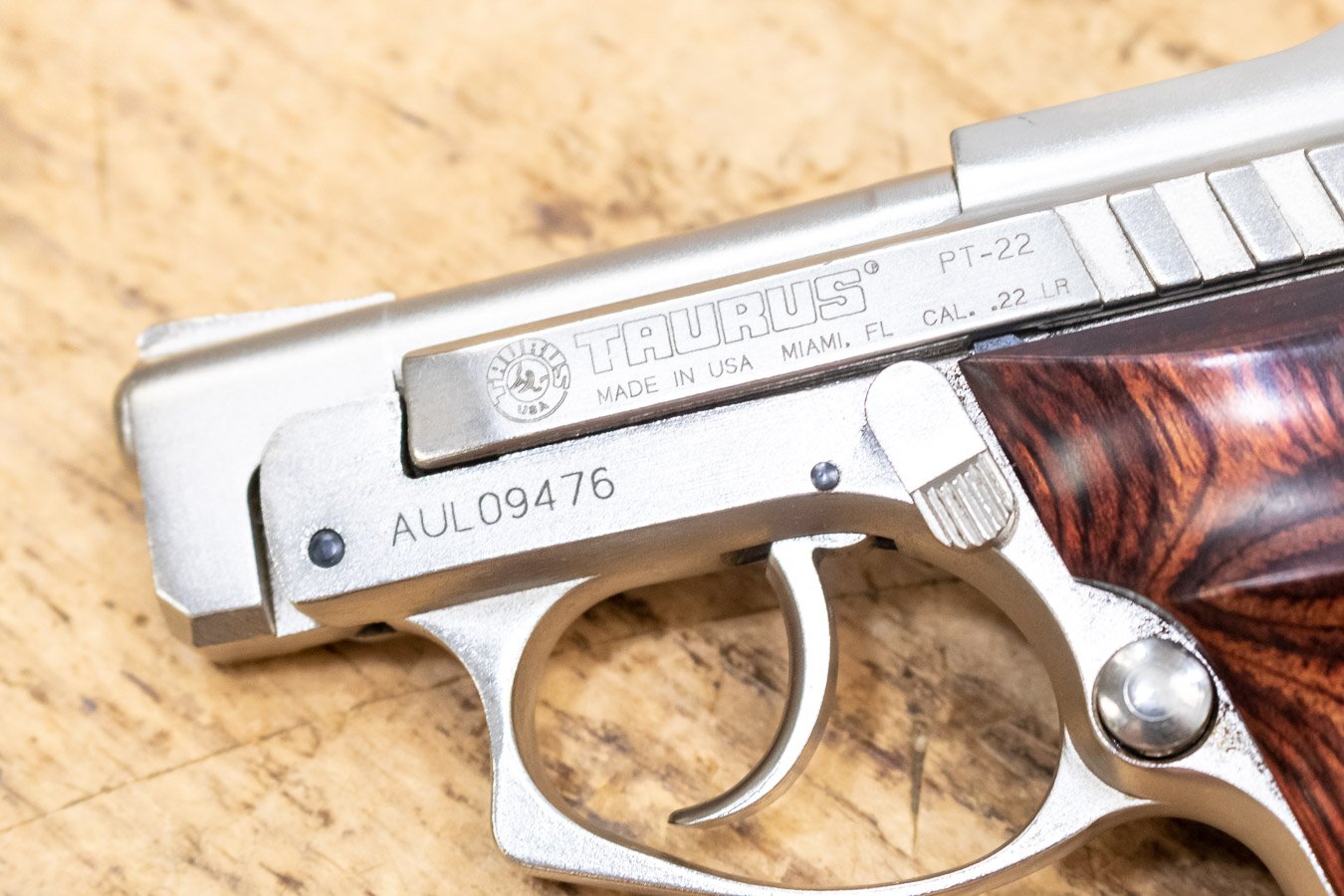 TAURUS PT-22 22LR Stainless Police Trade-in Pistol with Rosewood Grips