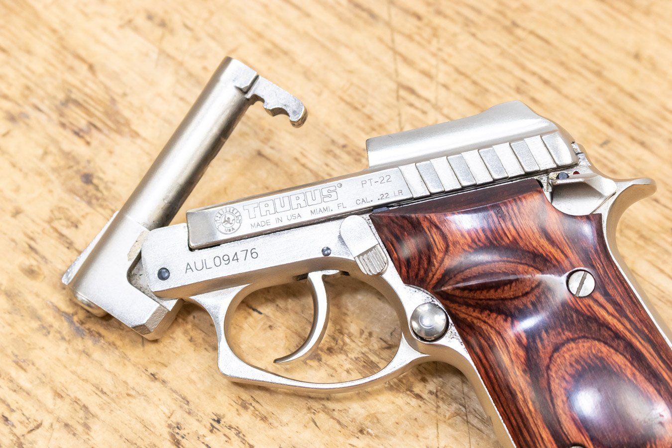 TAURUS PT-22 22LR Stainless Police Trade-in Pistol with Rosewood Grips
