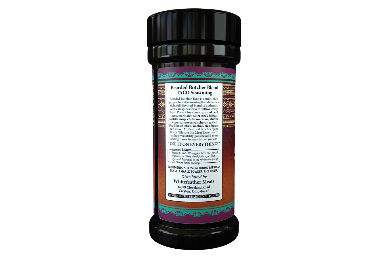 Bearded Butcher Taco Seasoning 7oz Shaker