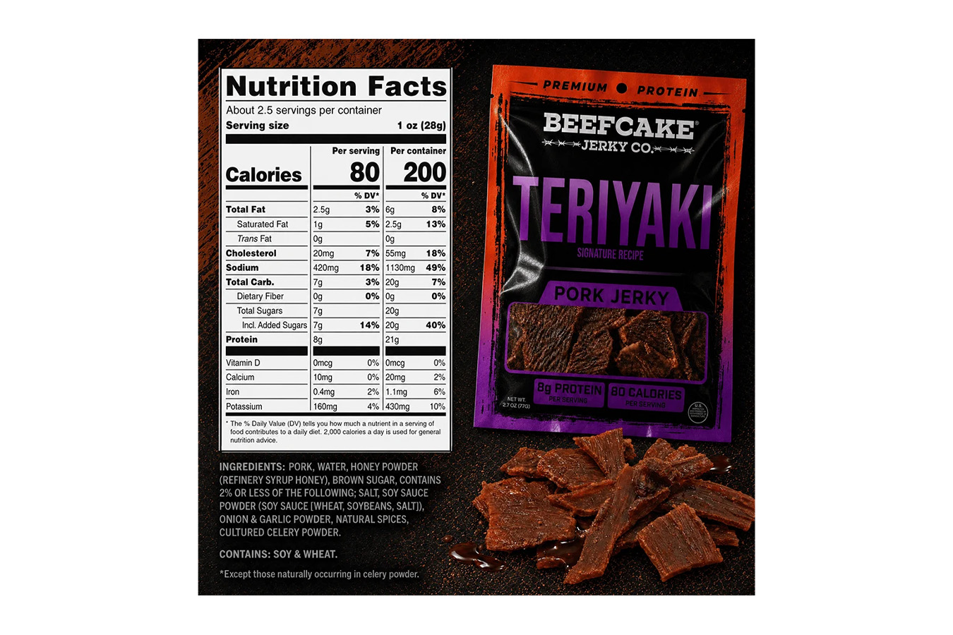 Beefcake Jerky Teriyaki Pork Jerky - 2.7 oz