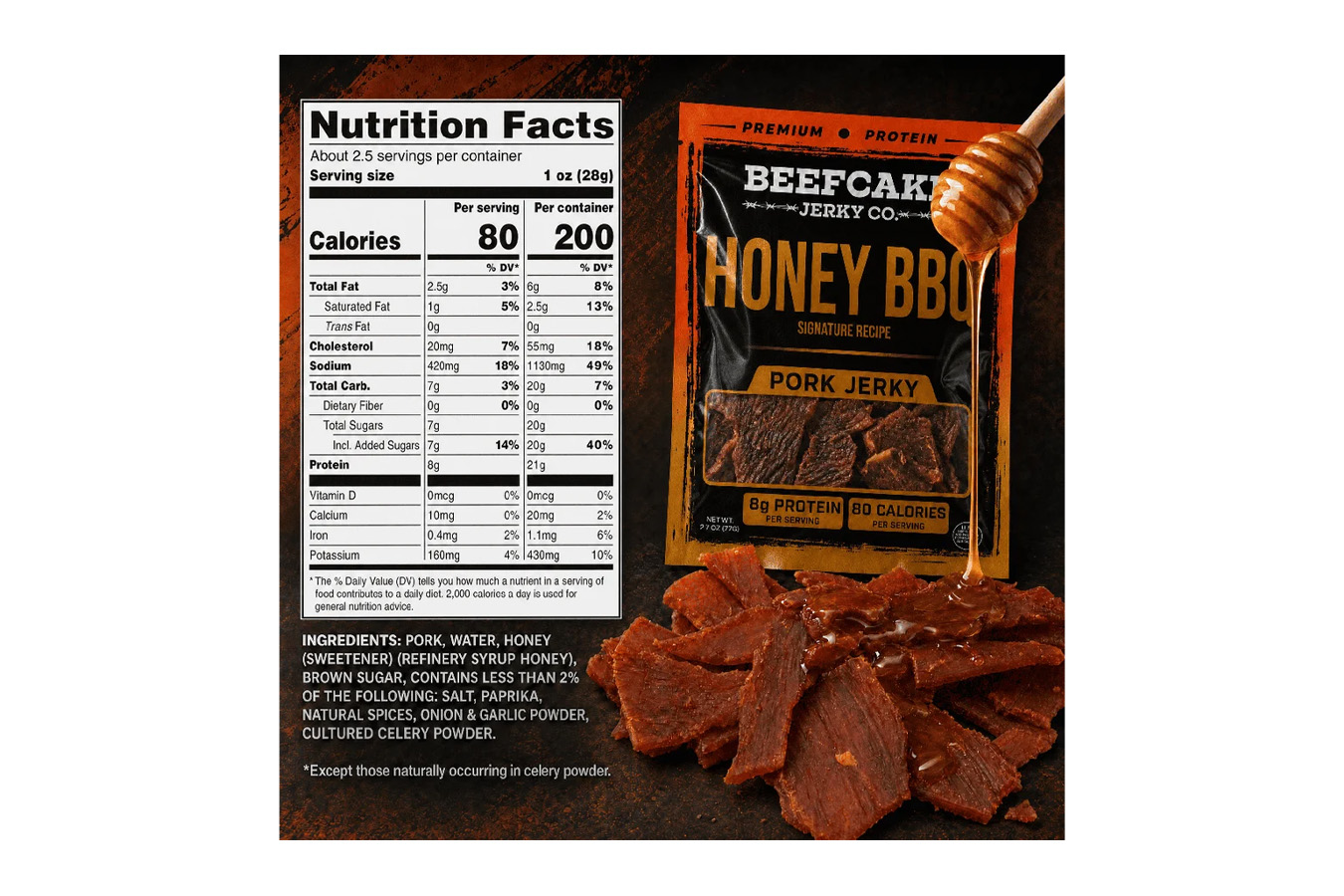 Beefcake Jerky Honey BBQ Pork Jerky - 2.7 oz