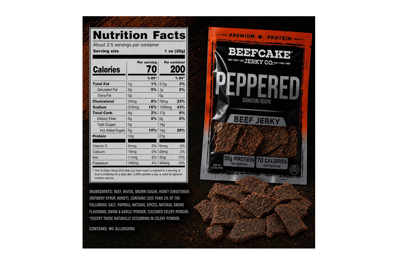 Beefcake Jerky Peppered Beef Jerky - 2.7 oz