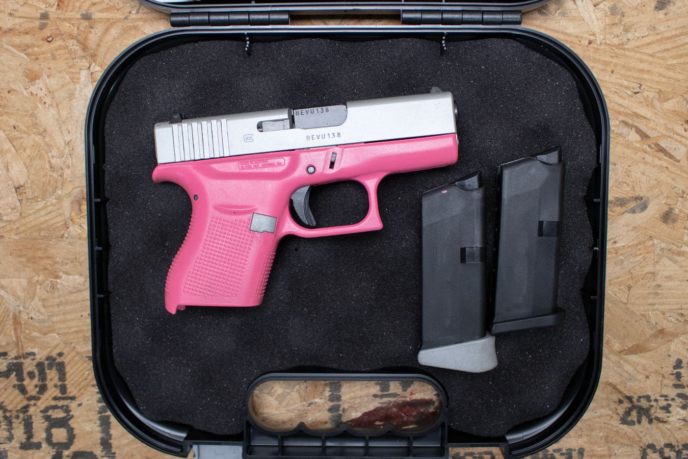 GLOCK 43 9mm Used Trade-In Pistol with Pink/Silver Finish, Two Mags, Case