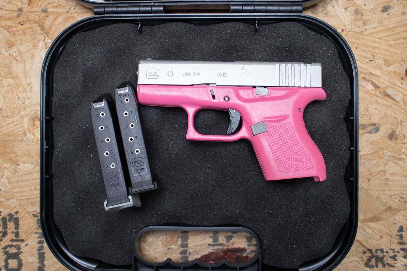 GLOCK 43 9mm Used Trade-In Pistol with Pink/Silver Finish, Two Mags, Case