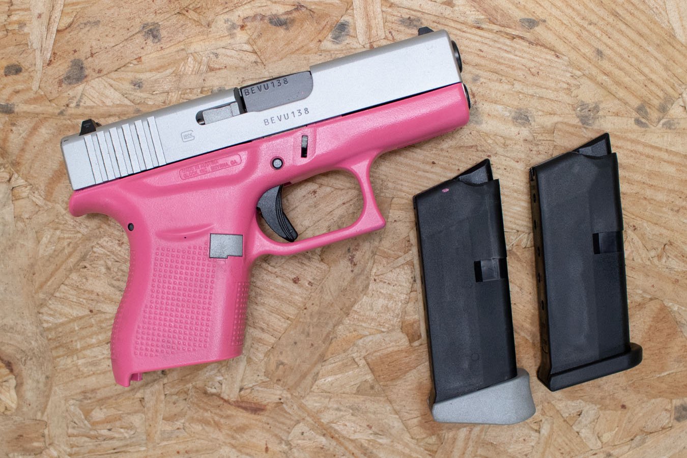 GLOCK 43 9mm Used Trade-In Pistol with Pink/Silver Finish, Two Mags, Case