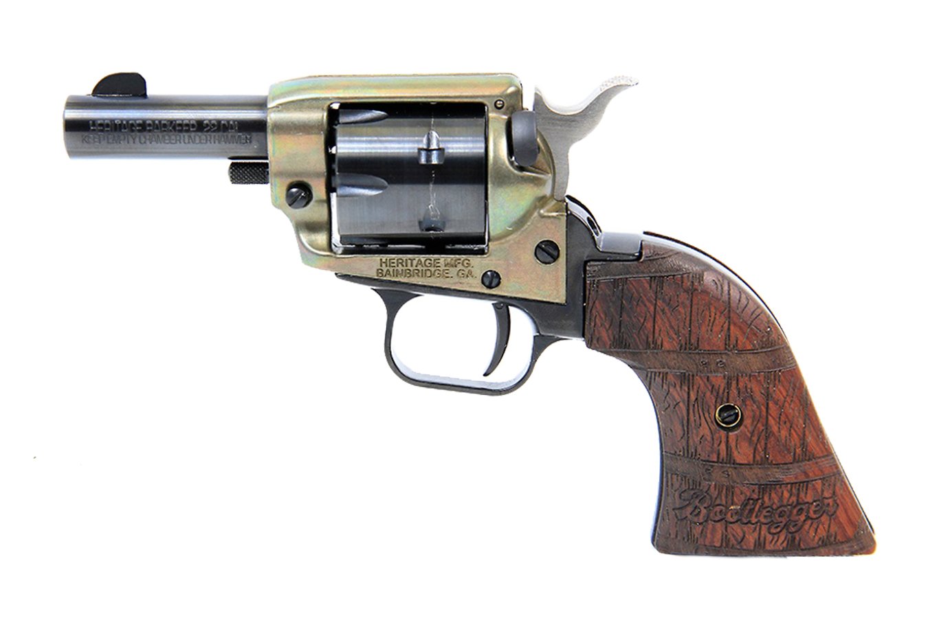 HERITAGE Barkeep 22 LR Revolver Bootlegger Box Set with Custom Wood Grips, Display Case,