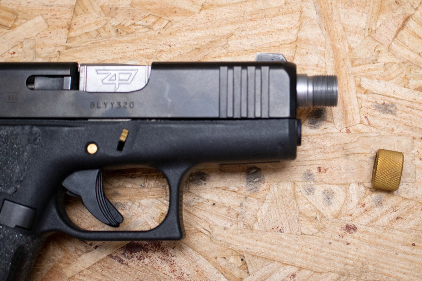 GLOCK 43X 9mm Police Trade-In Pistol with Gold-Colored Accents and Zaffiri Precision Threaded Barrel