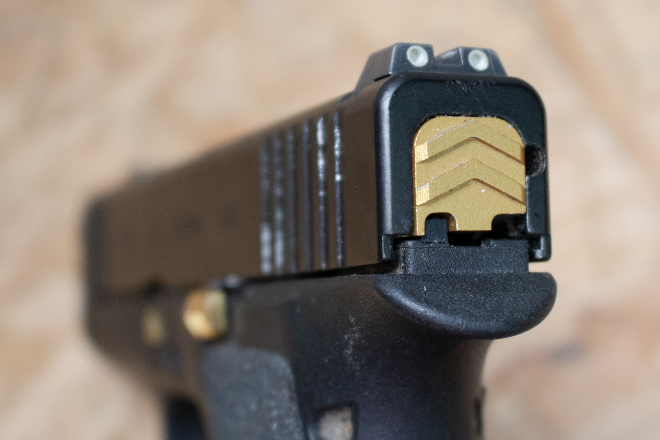 GLOCK 43X 9mm Police Trade-In Pistol with Gold-Colored Accents and Zaffiri Precision Threaded Barrel
