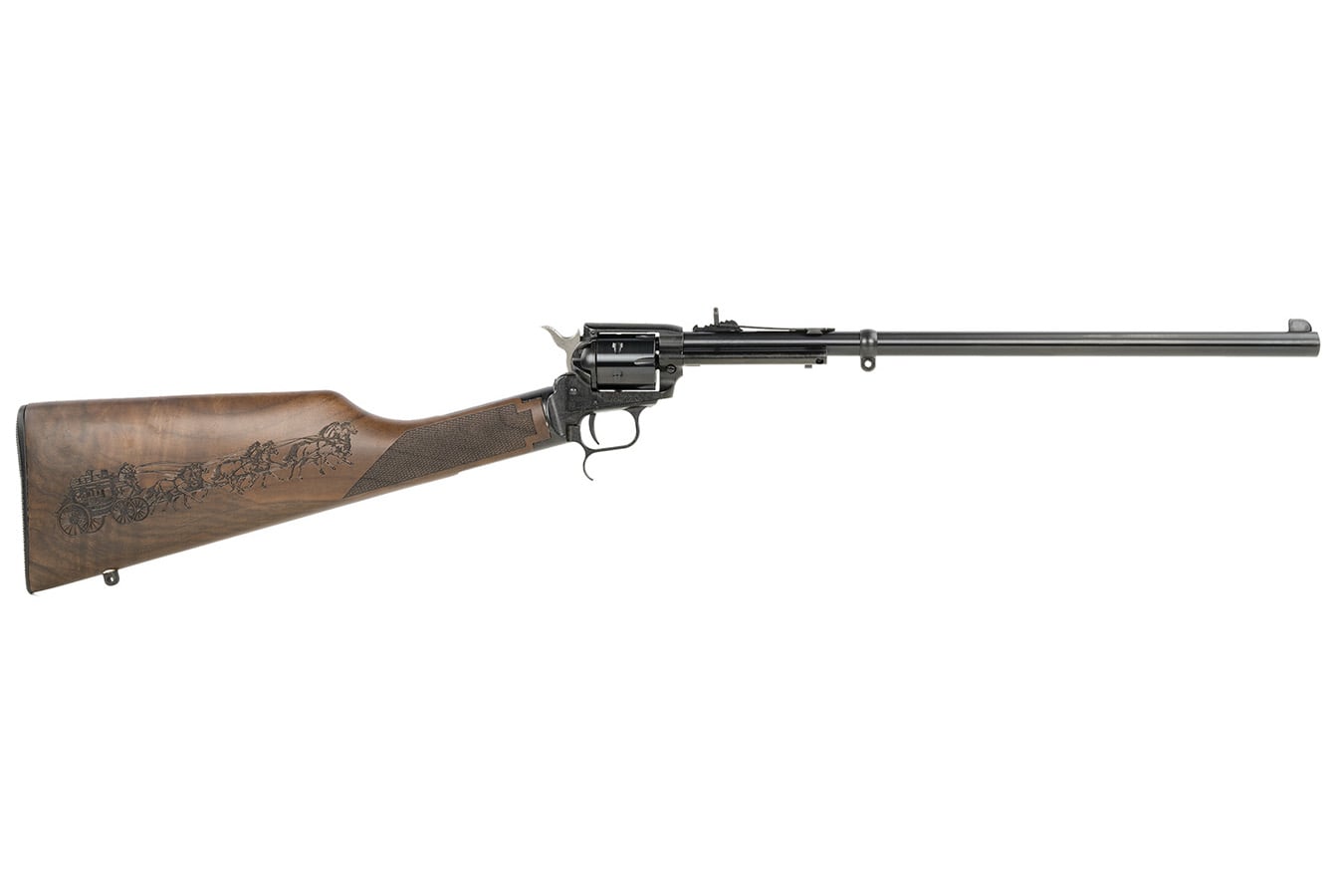 HERITAGE Rough Rider Rancher 22 LR Single Action with Stagecoach Engraved Walnut Stock Finish