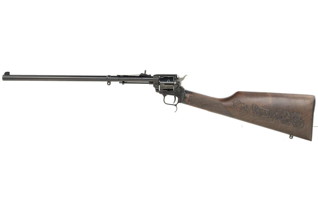 HERITAGE Rough Rider Rancher 22 LR Single Action with Stagecoach Engraved Walnut Stock Finish