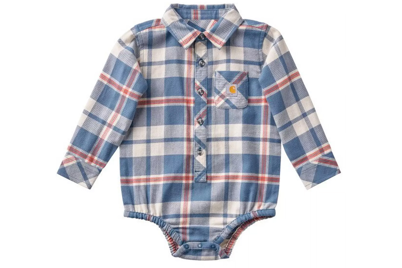 Carhartt Kids Infant Boys Long Sleeve Plaid Flannel Bodysuit, China Blue