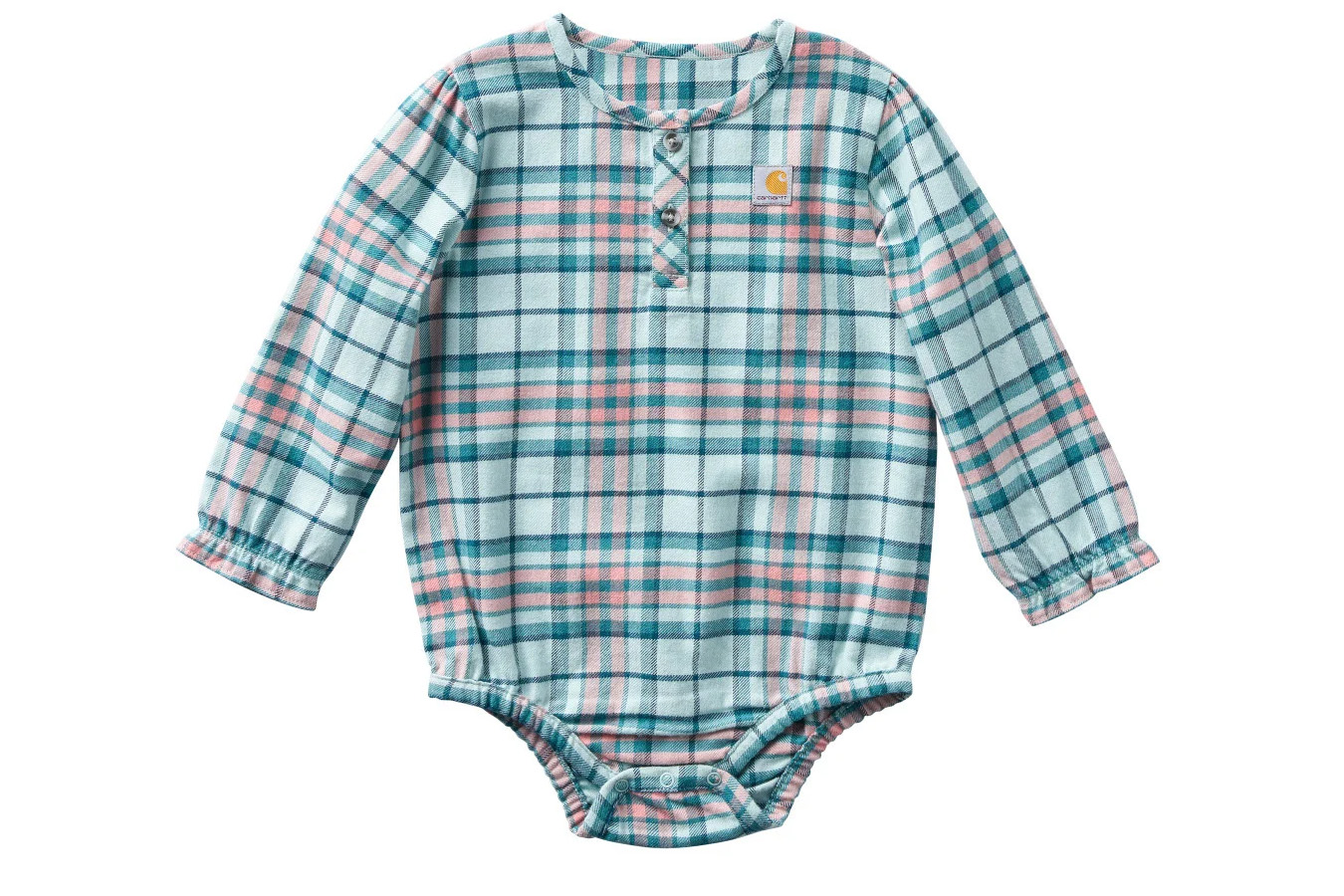 Carhartt Kids Girls' Long-Sleeve Plaid Flannel Bodysuit, Blue Haze Plaid