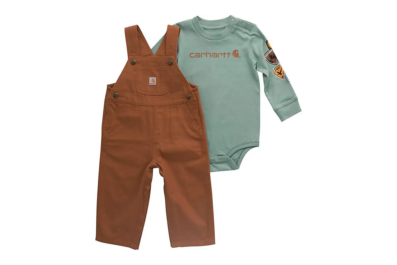 Carhartt Kids Boys 2-Piece Long Sleeve Bodysuit and Canvas Overall Set (Baby)