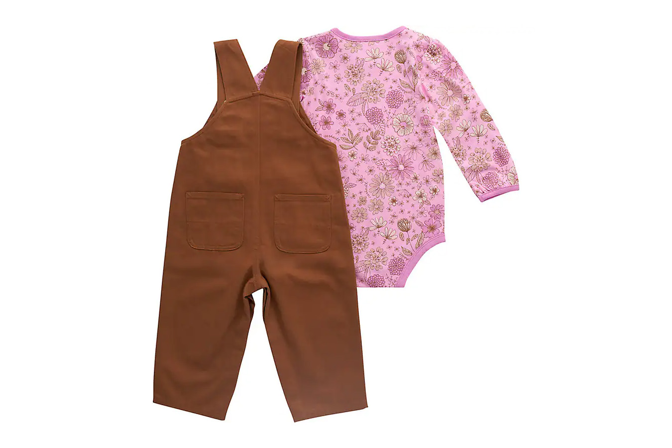 Carhartt Kids Girls 2-Piece Long Sleeve Floral Bodysuit and Canvas Overall Set (Baby)