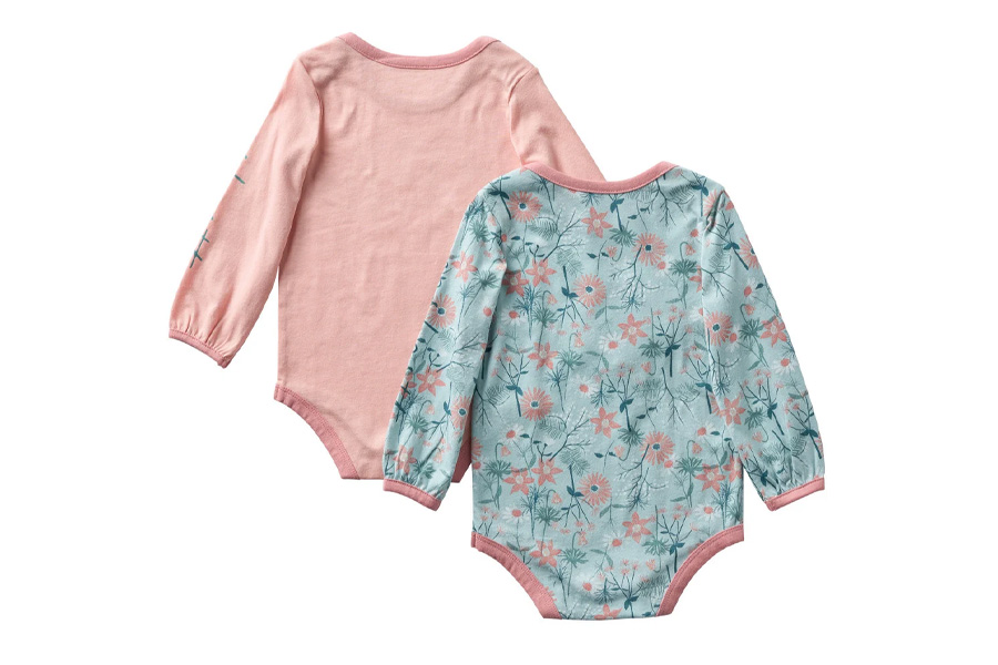 Carhartt Kids Infant Floral Print Long Sleeve Bodysuit 2-Piece Set, Pink and Floral Print