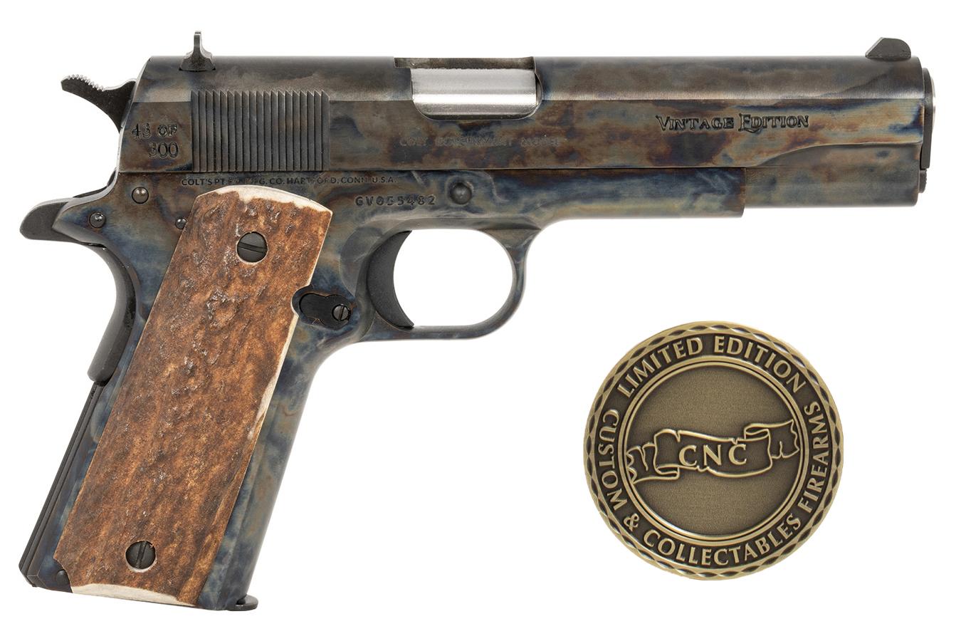 Cnc Firearms Colt 1911 45ACP Vintage Limited Edition Pistol with Color Case Hardened Steel Slide and Frame plus Stag Grips