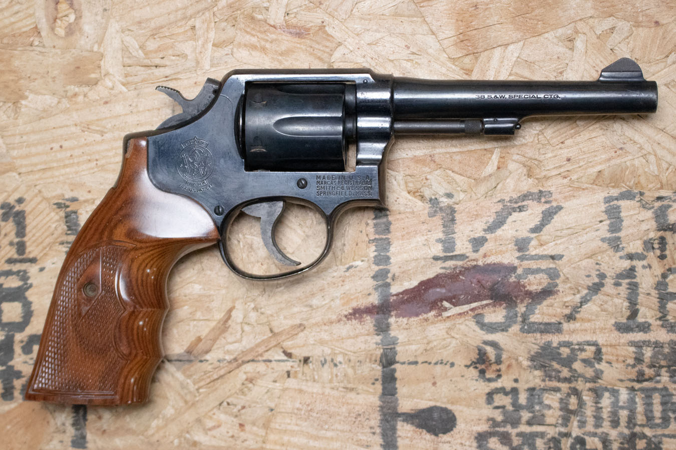 SMITH AND WESSON Model 10-5 .38 Special Police Trade-In Revolver with Custom Wood Grips