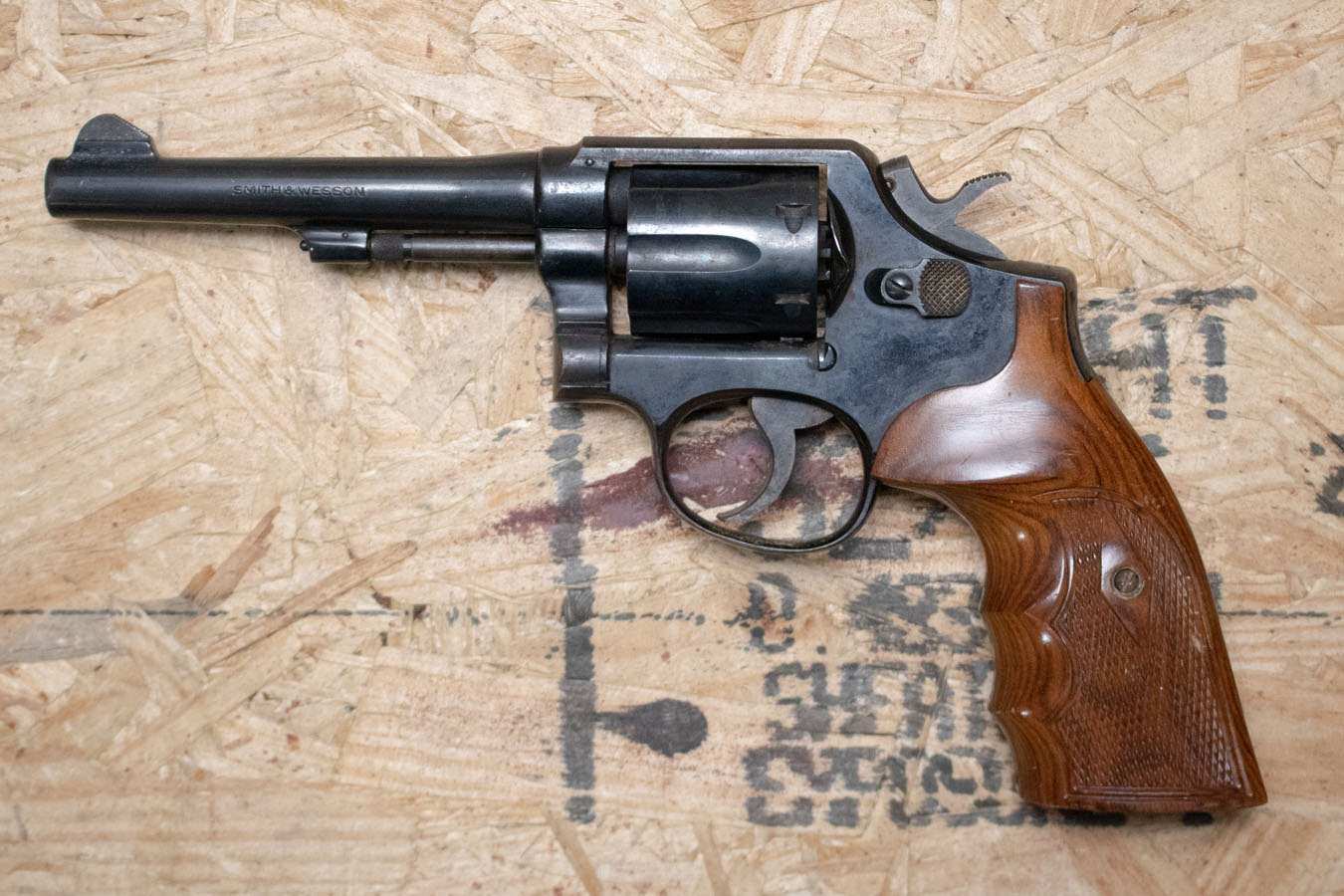 SMITH AND WESSON Model 10-5 .38 Special Police Trade-In Revolver with Custom Wood Grips