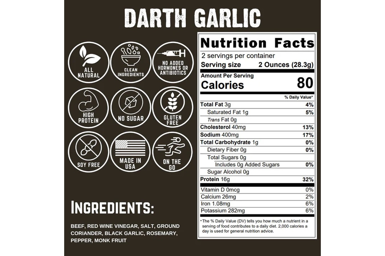 Righteous Felon Darth Garlic Biltong Beef Jerky 2oz