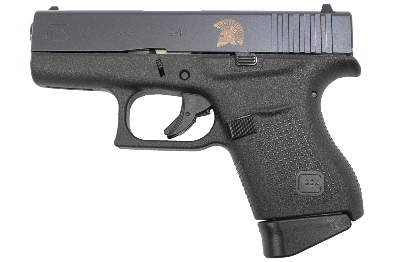 Glock 43 9mm with Spartan Helmet and Molon Labe Bronze Engraving | Vance  Outdoors