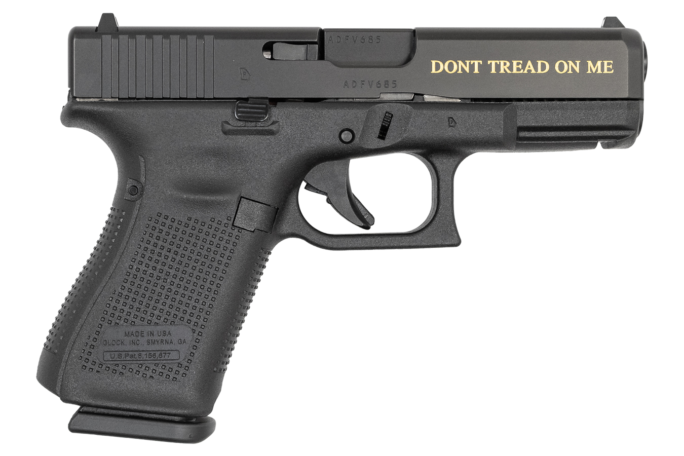 GLOCK 19 Gen5 9mm 15-Round Pistol with Dont Tread on Me / Gadsden Engraved Slide