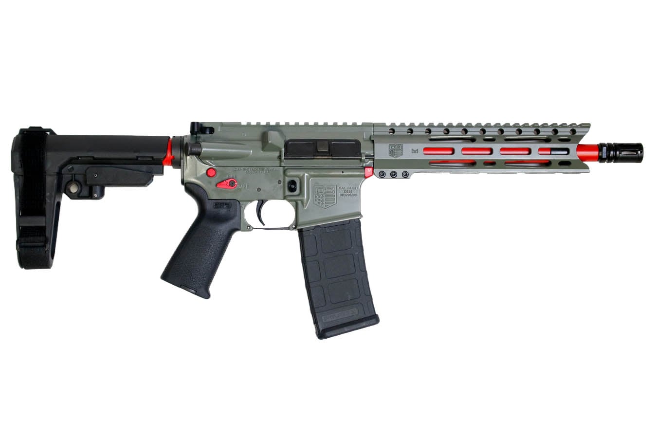 DIAMONDBACK FIREARMS DB-15 5.56 NATO Semi-Auto Pistol with Jungle Green Finish, Red Accents and SBA3 Brace