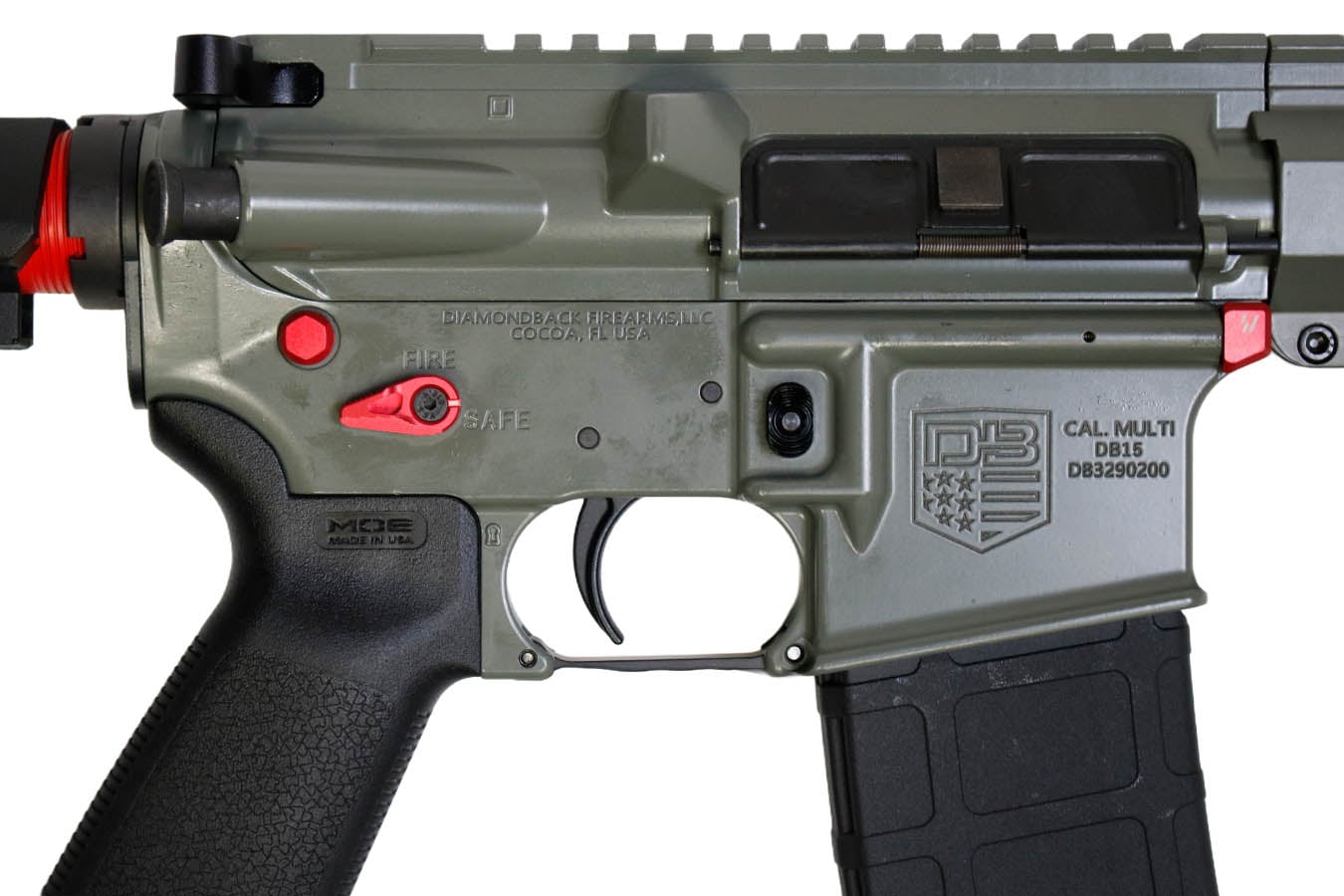 DIAMONDBACK FIREARMS DB-15 5.56 NATO Semi-Auto Pistol with Jungle Green Finish, Red Accents and SBA3 Brace