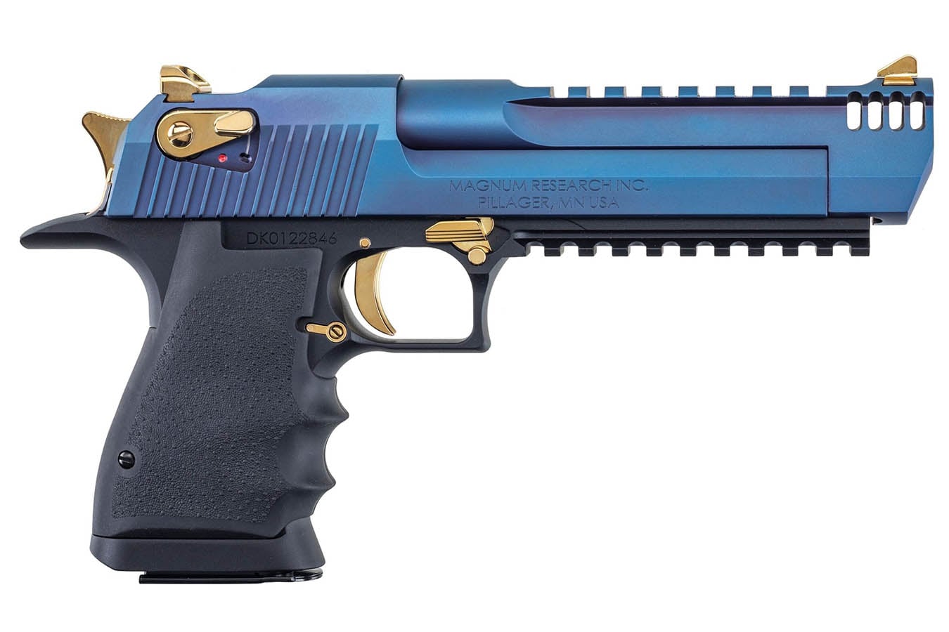 MAGNUM RESEARCH Desert Eagle L6 50 AE Semi-Auto Pistol with Carbon Blue PVD Finish and Gold Controls