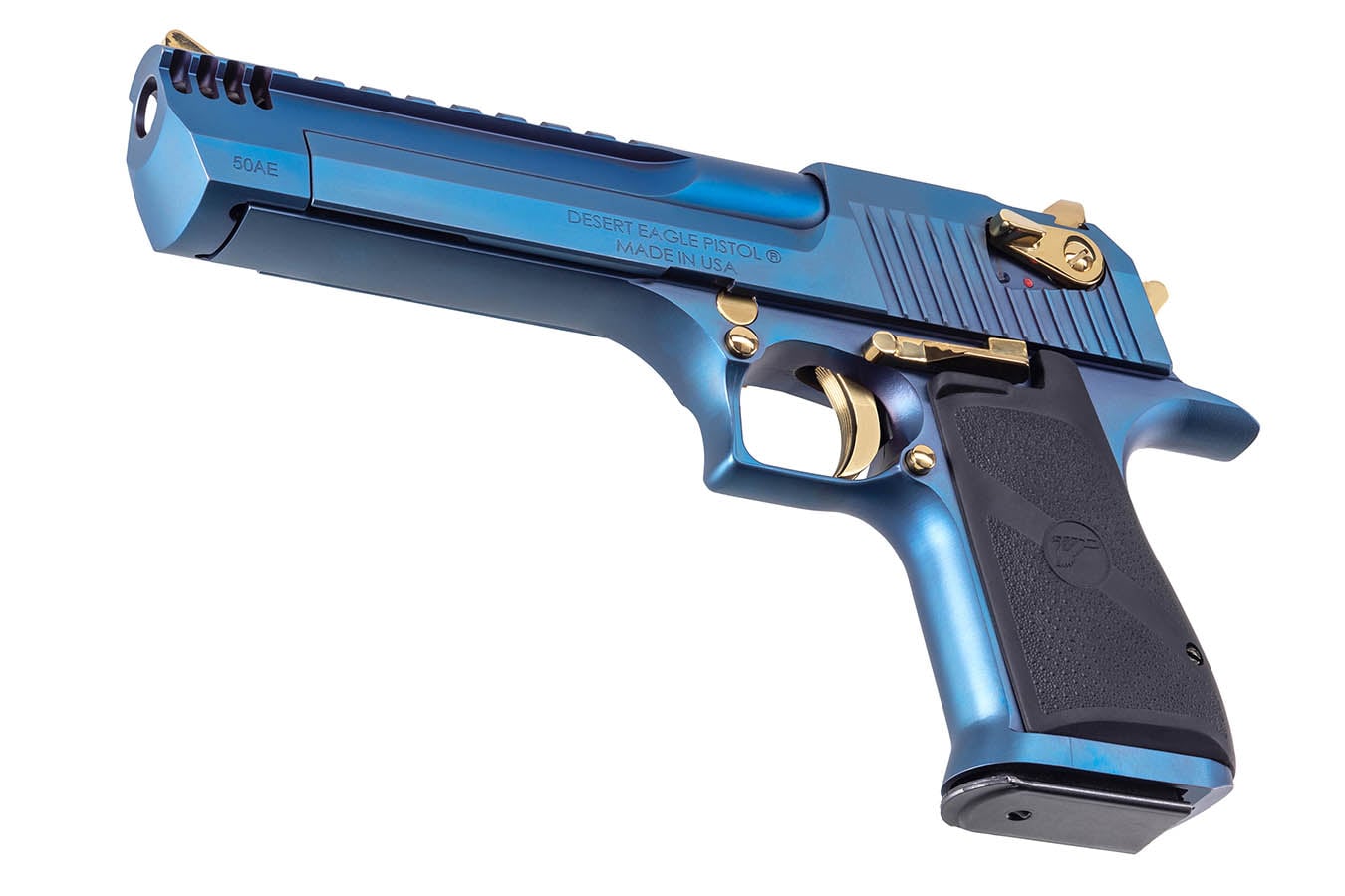 MAGNUM RESEARCH Desert Eagle L6 50 AE Semi-Auto Pistol with Carbon Blue PVD Finish and Gold Controls