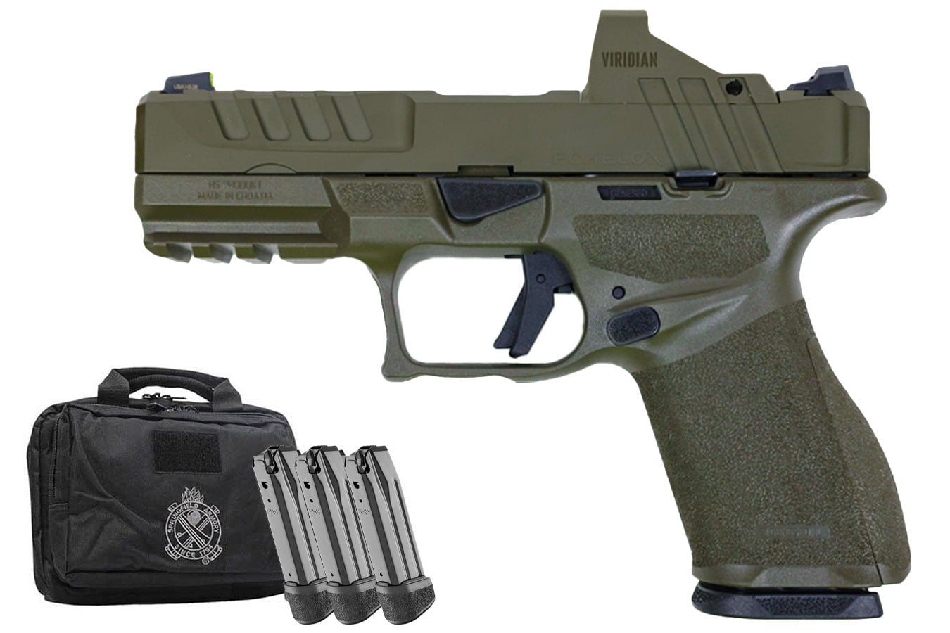 Springfield Echelon 4.0C 9mm OD Green Gear Pac with Viridian RFX Green Dot, Four Mags and Range Bag