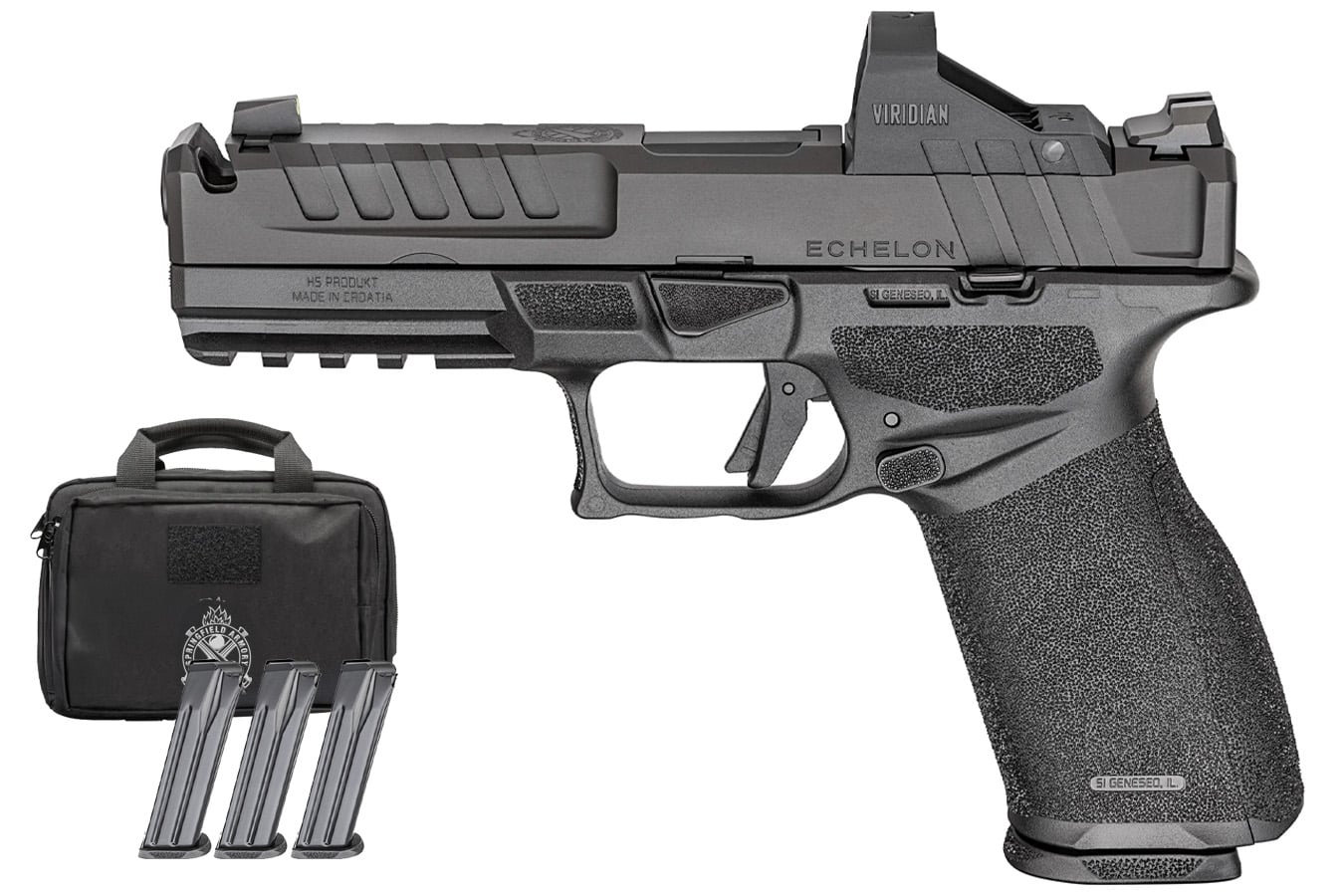 Springfield Echelon 4.5F Comp 9mm Gear Pac with Viridian RFX-11 Green Dot, Four Mags and Pistol Bag