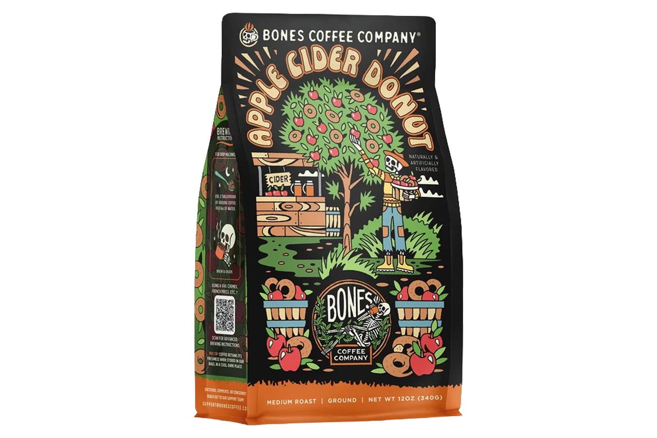 Bones Coffee Apple Cider Donut Flavored Ground Coffee - 12 oz
