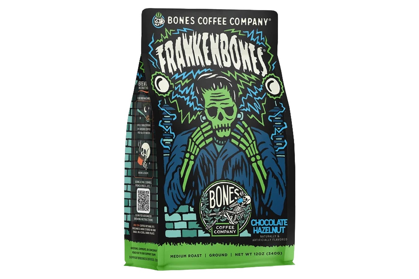 Bones Coffee Frankenbones Chocolate Hazelnut Flavored Ground Coffee - 12 oz