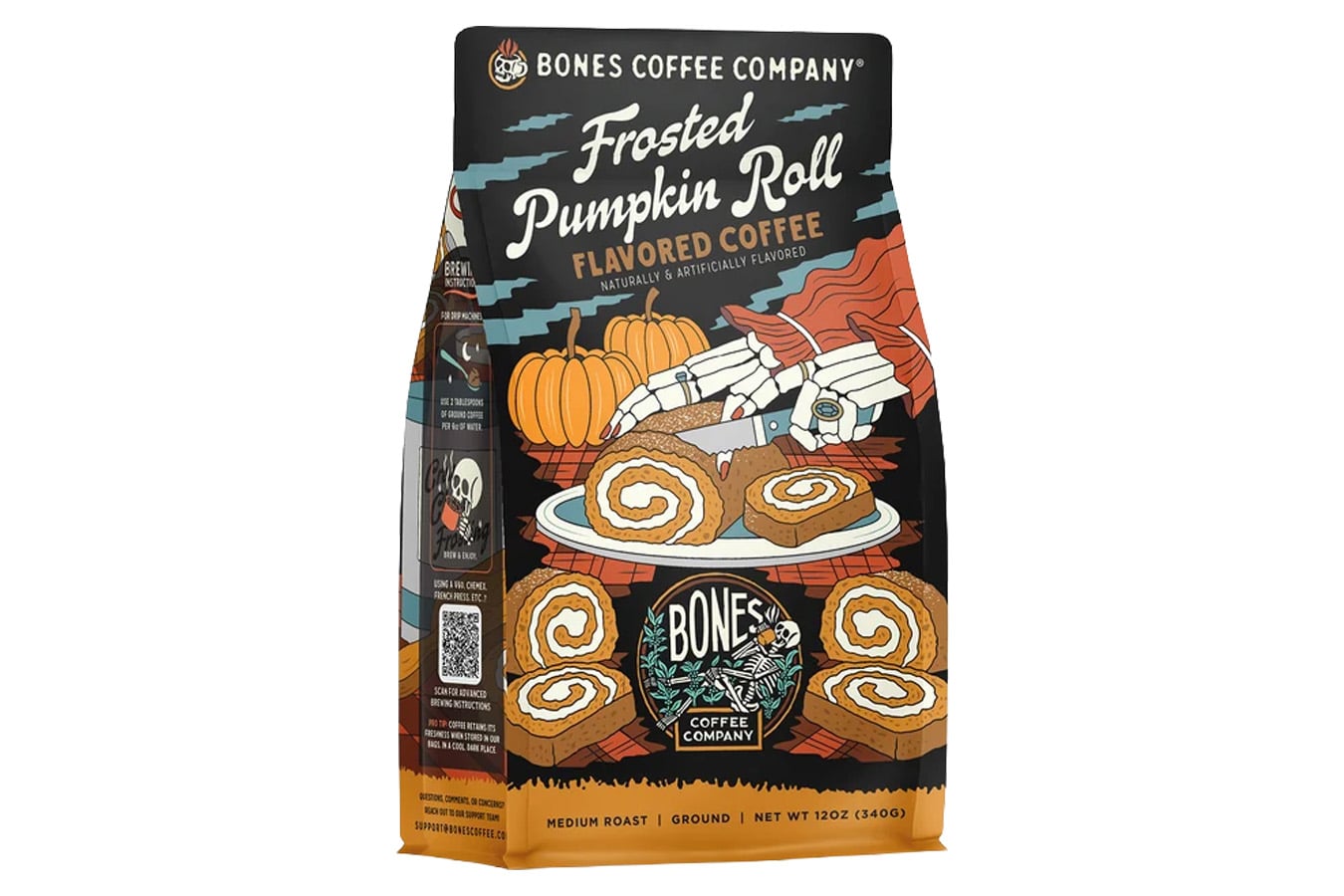 Bones Coffee Frosted Pumpkin Roll Flavored Ground Coffee - 12 oz