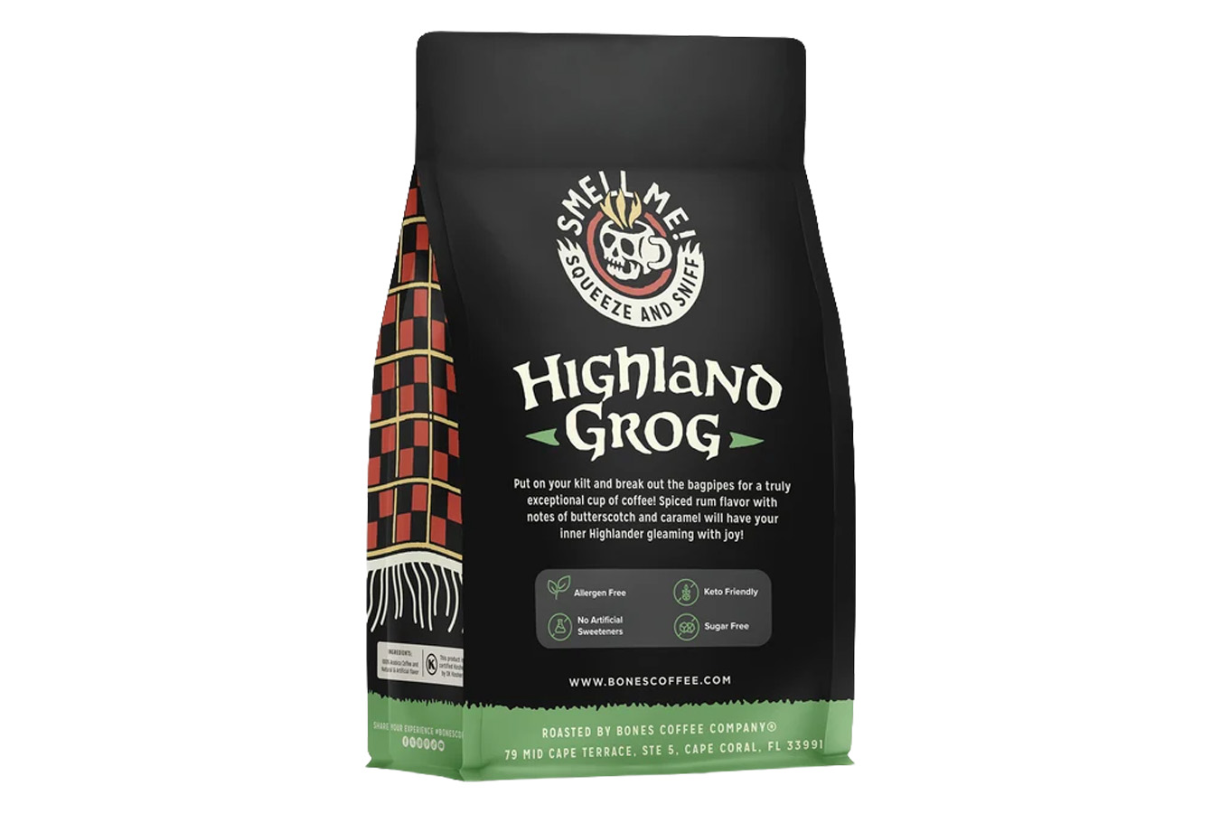Bones Coffee Highland Grog Butterscotch and Carmel Flavored Ground Coffee - 12 oz