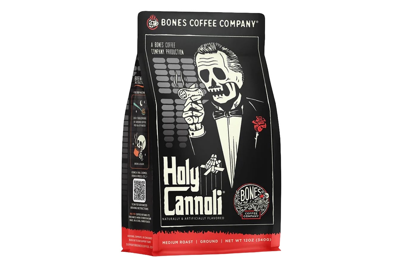 BONES COFFEE Holy Cannoli Flavored Ground Coffee - 12 oz