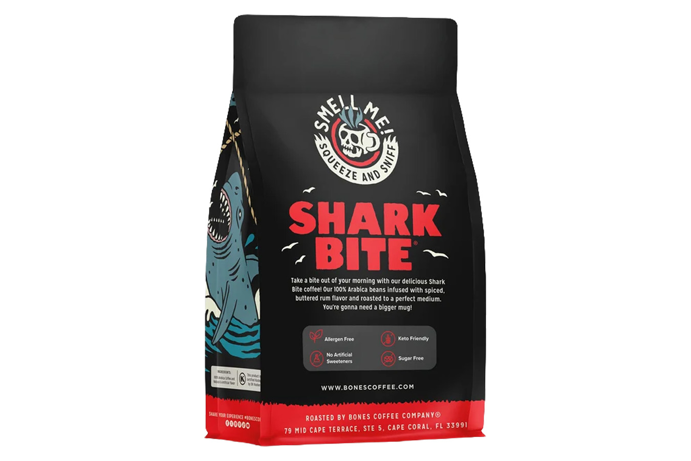 Bones Coffee Shark Bite Spiced, Buttered Rum Flavored Ground Coffee - 12 oz