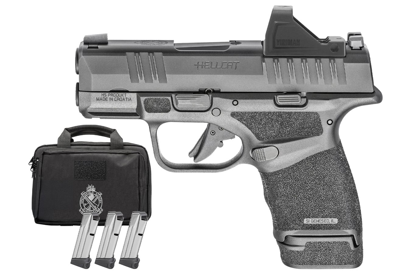 Springfield Hellcat Micro-Compact 9mm Semi-Auto Pistol with Viridian RFX-11 Green Dot and Fo